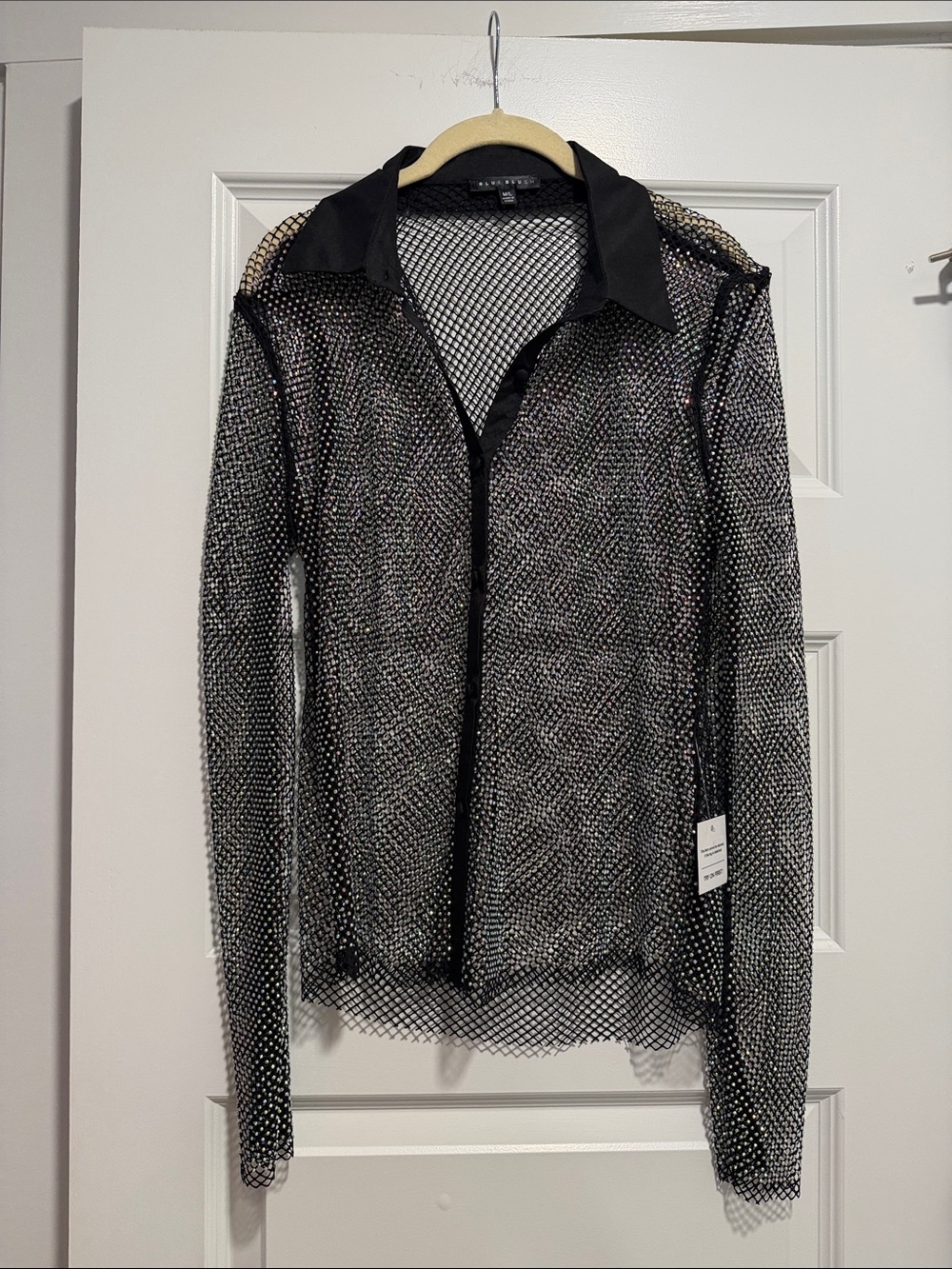 Blue Blush Black Sheer Mesh Button-Up Shirt Jacket